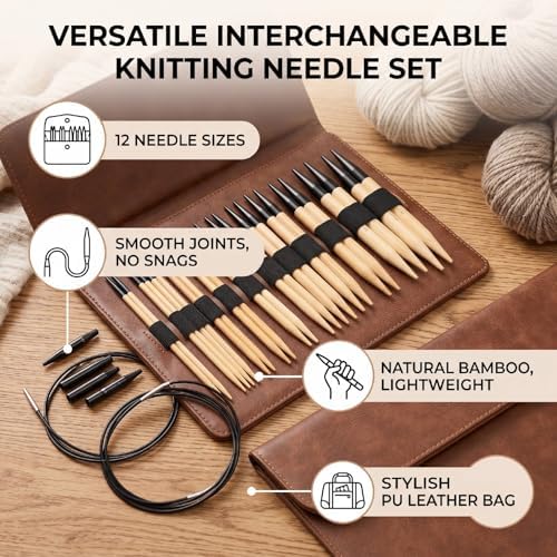 Oreilet 12 Pairs Interchangeable Circular Knitting Needles Set
