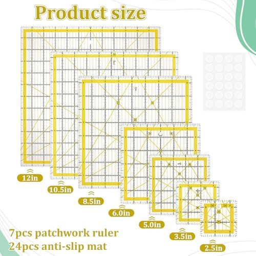 7 Pieces Quilting Rulers Templates, 2.5",3.5", 5",6", 8.5", 10.5",12"