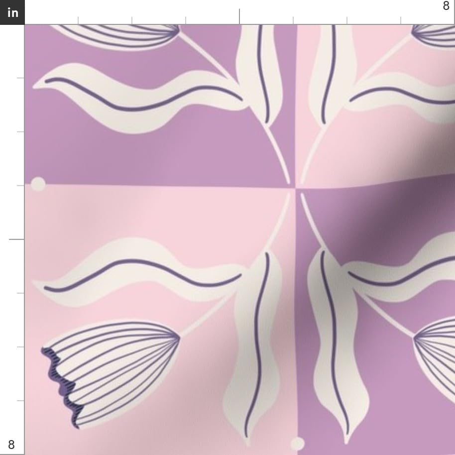 Spoonflower Fabric Modern Floral Check Pink on Essex Linen