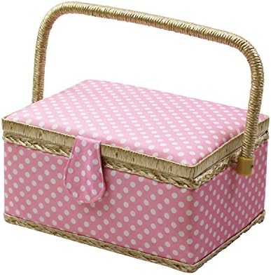 Medium Sewing Basket with Accessories, Wooden Sewing Box Organizer Box