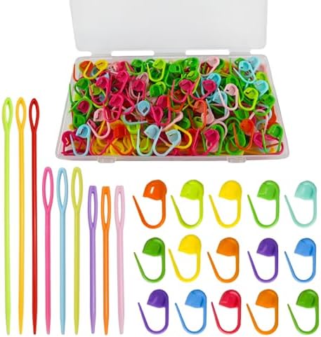 DeliaVo 200Pcs Stitch Markers for Crocheting and 9Pcs Yarn Needles Kit