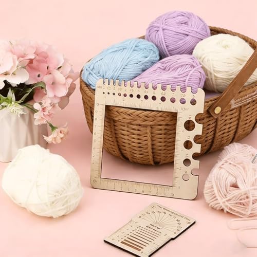 4PCS Wooden Knitting Gauge Tools, Stitch Counter Spinner Yarn Measure