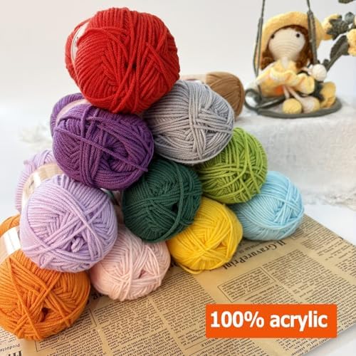 Acrylic Crochet & Knitting Yarn Kit for Beginners,Machine-Washable,8