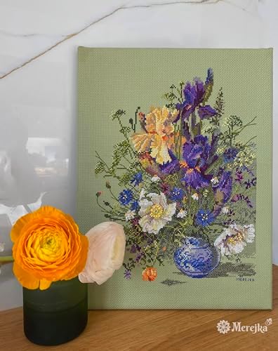 Merejka Irises and Wildflowers Counted Cross Stitch Kit K-249, Floral