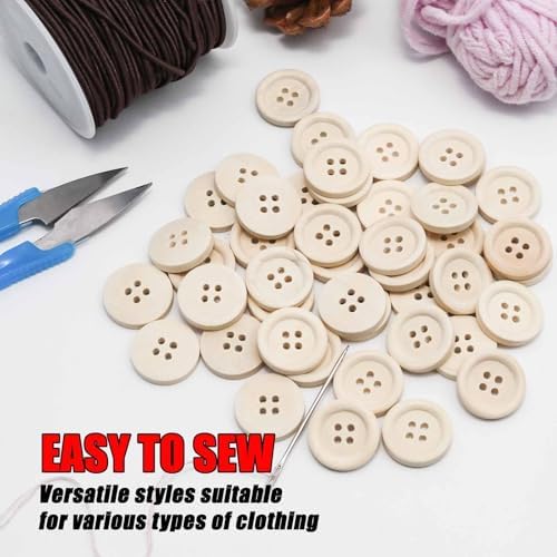 Lilaly 50 PCS 1 inch (25mm) 4 Holes Buttons, Wooden Buttons, for