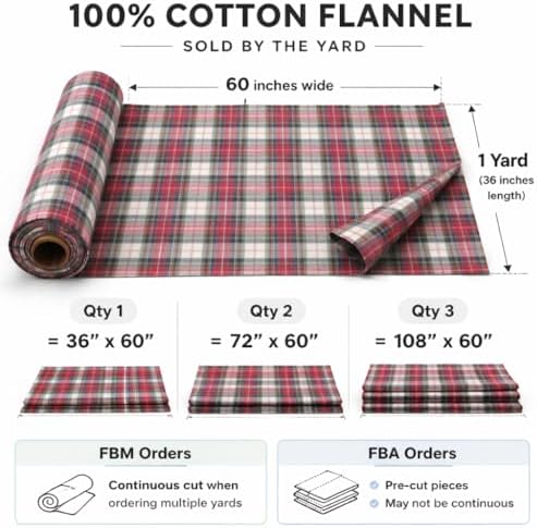 FabricLA 100% Cotton Flannel Fabric 60" Wide 180 GSM Lightweight
