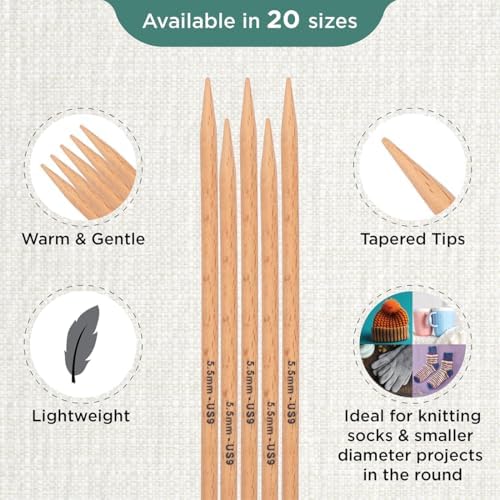 KnitPro Basix Beech Double Pointed Needles 8" (20cm) | US Size 9