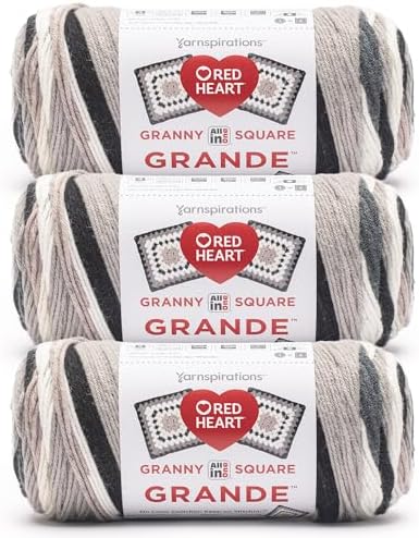 Red Heart Granny Square Grande Yarn for Crocheting, Sterling, 3-Pack