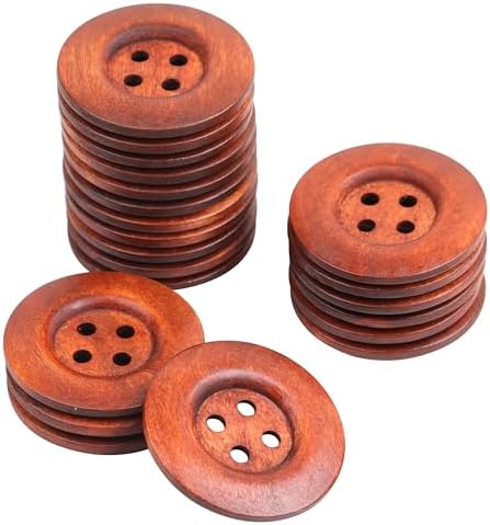 YAKA 22pcs Brown Round Wood Buttons 4 Holes,Craft Buttons for Sewing