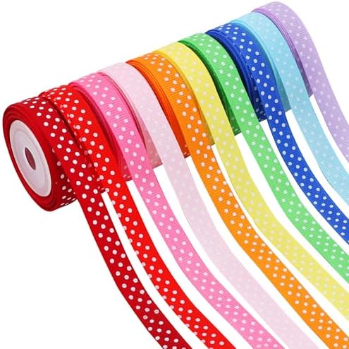 TONIFUL 3/8 Inch Polka Dots Grosgrain Ribbons,10 Colors 50 Yards
