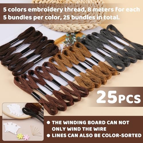 25 Skeins Embroidery Thread, Brown Series Cotton Embroidery Floss