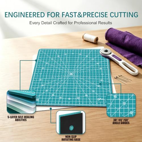 12"x12" Rotating Self Healing Cutting Mat, Fabric Cutting Mat with
