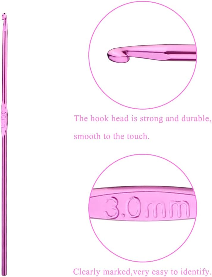 Iuuidu 3mm Aluminum Crochet Hook, Smooth Crochet Needles