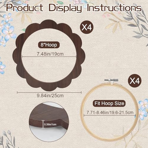 Kuabiz 8 Pcs 8 Inch Wood Embroidery Hoop Frame with Embroidery Hoops