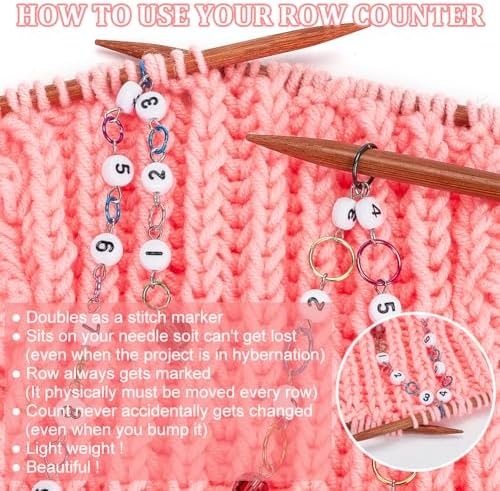 NBEADS 2 Pcs Glass Number Beads Knitting Row Counter Chains, Link