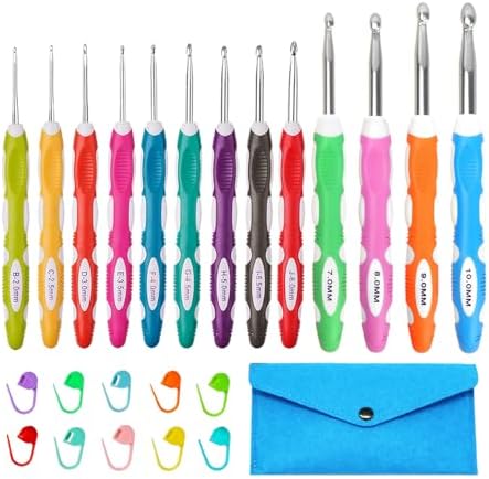 Lewhoo 13 Size Ergonomic Crochet Hooks Set with Case, 2.0mm -10.0mm