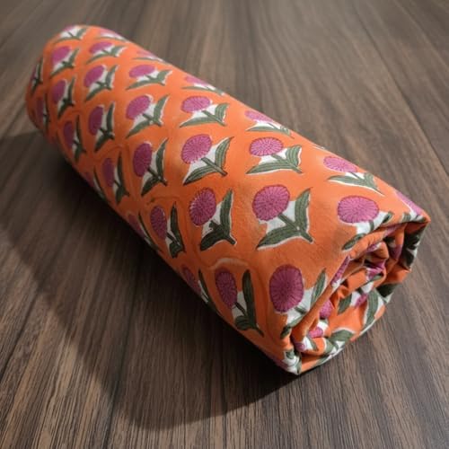 Hand Block Print Fabric by the Yard – 100% Cotton Lightweight, 42 Inch