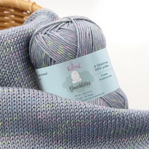 GentleBliss DK Acrylic Soft Baby Yarn, 4-Pack (880Yds/400G),Light Gray