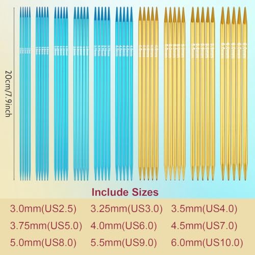 50 Pcs Double Pointed Knitting Needles Set 8 inches,10 Sizes 2.5mm-6mm