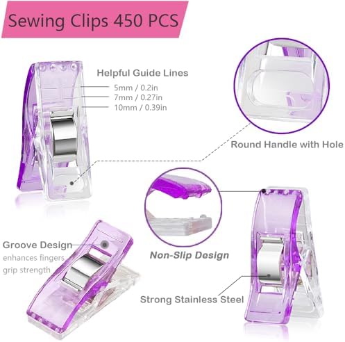Sewing Clips, 450 Pcs with Plastic Box, KOLUPA Assorted Colors Fabric
