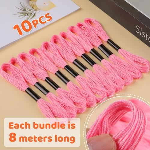 24 Skeins White & Pink Embroidery Floss,8m Cotton Embroidery
