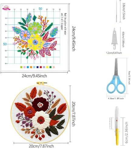Zhenqing 4 Pack Nature Stamped Cross Stitch Kit for Adults and