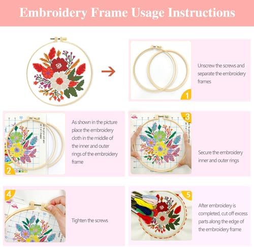 Zhenqing 4 Pack Nature Stamped Cross Stitch Kit for Adults and