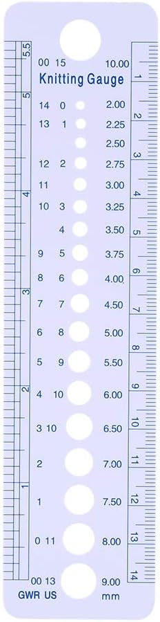 Plastic Knitting Needle Gauge Ruler, 2 to 10 mm US 0 to 15 Size Sizer