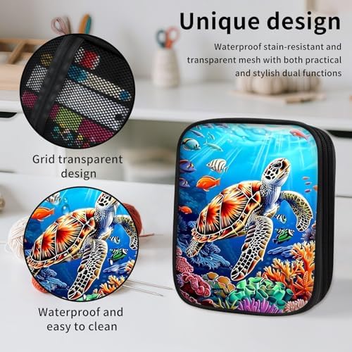 ETLKJVBL Crochet Hook & Knitting Needle Organizer Case, Sea Turtle