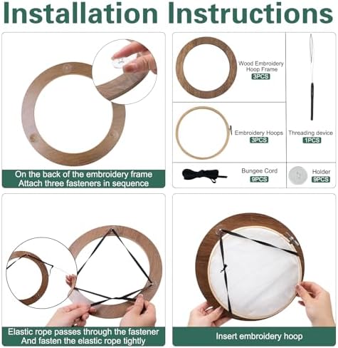 3 Sets 6 Inch Wood Embroidery Display Frame with Bamboo Embroidery