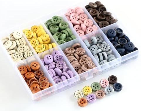 300PCS 10mm(0.4 Inch) Tiny Size Assorted 10 Colors Wooden Buttons with