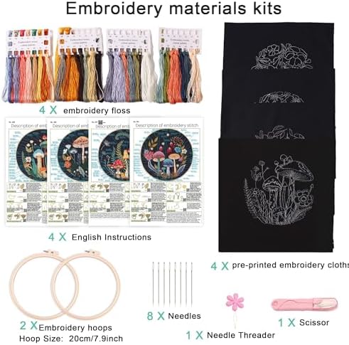 Harimau Embroidery Starter Kit, 4 Patterns, 2 Hoops