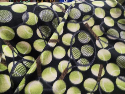 Soft Anti-Pill Fleece Fabric Tennis Print Fabric Black/ 60 inches Wide