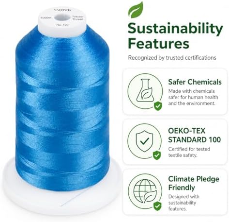 Simthread 5500Yds/5000M 40WT Polyester Embroidery Thread Electric Blue