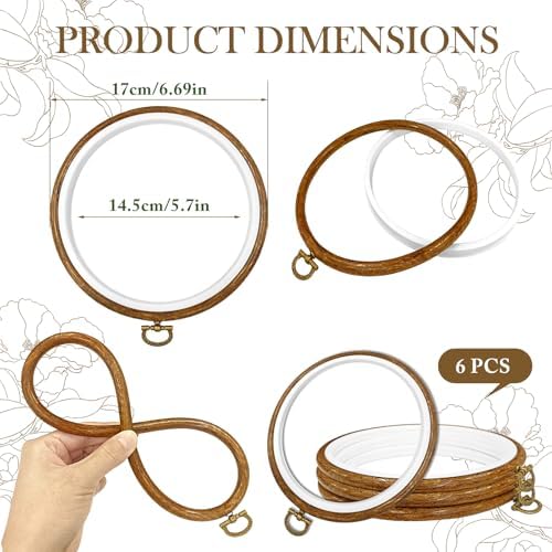 6 Pcs Embroidery Hoop Frame Set, Circle Hoop Ring Cross Stitch Hoop