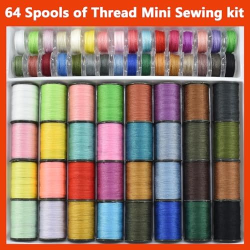Sewing Kit with 100 Basic Sewing Accessories, 64 Spools of Thread Mini