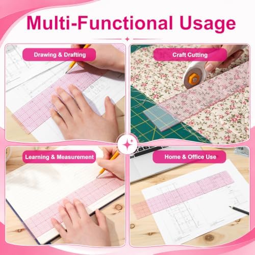 Zonon 2 Pack Clear Sewing Ruler 2 X 12 Inch Plastic Ruler for Quilting