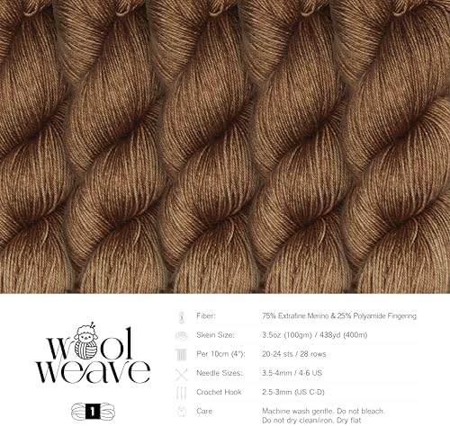 Woolweave Fingering Weight Yarn - Hand Dyed Sock Yarns, 75% Extrafine