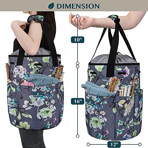 PAVILIA Crochet Bag Knitting Bag Organizer, Yarn Bag Storage Tote for