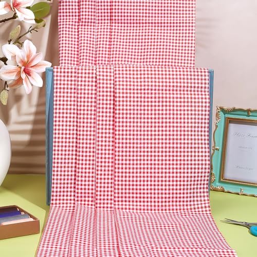 PH PandaHall Gingham Fabric Plaid Cotton Fabric 62.9 Inch Wide Red