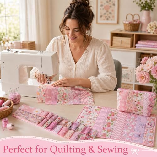 Biutee 40Pcs Jelly Roll Fabric Strips for Quilting, 20 Pink Options