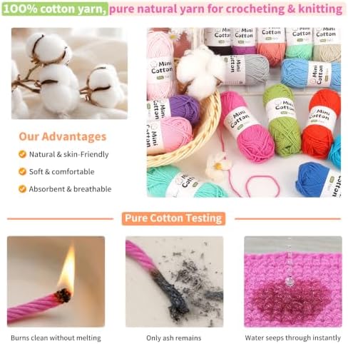 Coopay 1OO% Cotton Yarn for Crocheting & Knitting, Fine Cotton Crochet