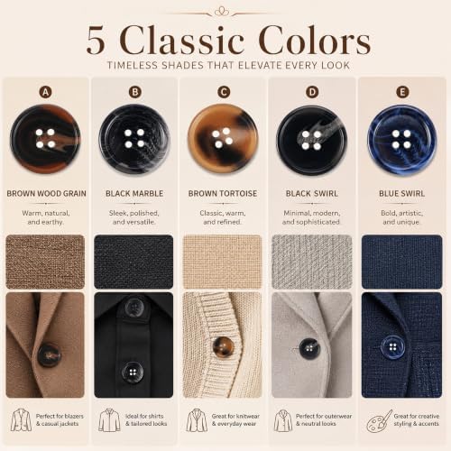 Assorted Buttons for Sewing Crafts,135Pcs 4-Hole Round Blazer Buttons