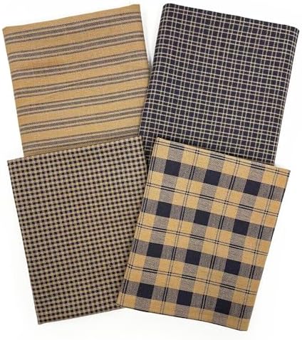 Set of 4 Fat Quarters, Heritage Navy Blue Assorted Plaid Gingham