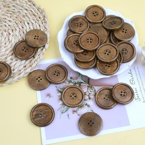 YAKA 40pcs Round Wood Buttons 4 Holes for Sewing Clothing,Sewing