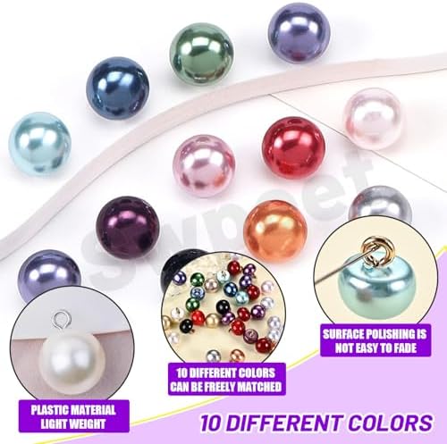 Swpeet 120Pcs 10mm 10 Color Half Pearl Buttons Assortment Kit