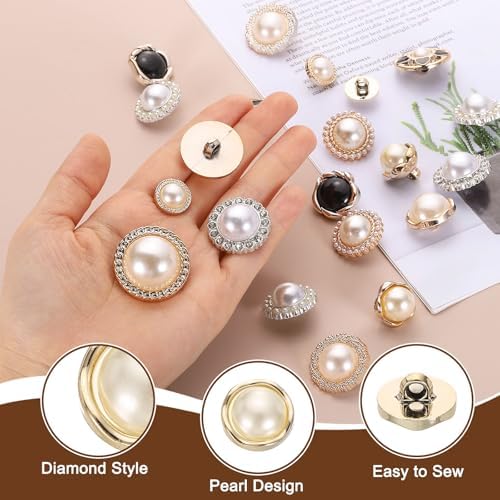 HARFINGTON 10pcs 24L Gold Faux Pearl Buttons 15mm 5/8" Plastic Round