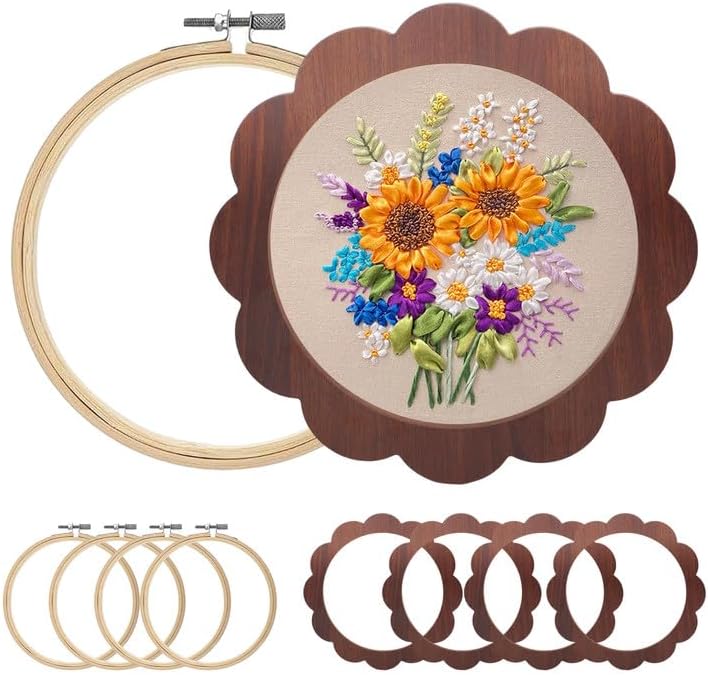 Kuabiz 8 Pcs 8 Inch Wood Embroidery Hoop Frame with Embroidery Hoops