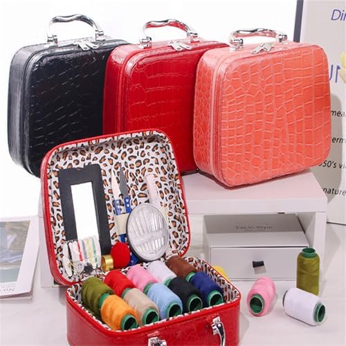 Complete Portable Sewing Kit in Faux Leather Case - Includes Big Eye