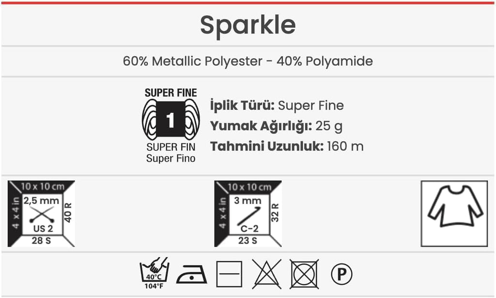YarnArt Sparkle - Metallic Glitter Fine Lightweight Yarn for Crochet &